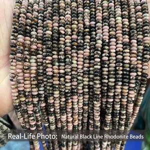 Natural rhodonite abacus beads with black veined patterns for DIY jewelry
