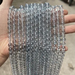 Cuerdas de cuentas de vidrio redondas azul claro transparentes para hacer joyas DIY