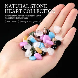 Collection of natural heart-shaped gemstone beads 12mm for DIY jewelry making and crafts