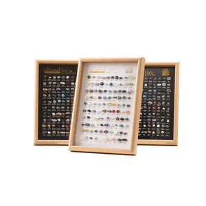 Pädagogische 100-teilige Naturmineralsammlung in Holzrahmen für Dekoration und Bildung