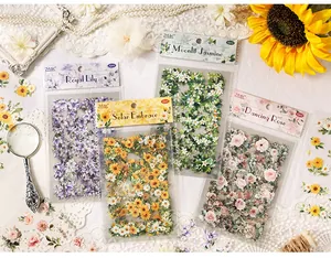 Vintage floral sticker packs collection featuring Lily, Jasmine, Rose, and Sunflower themes.