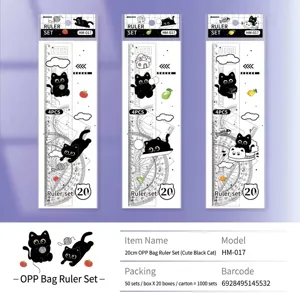 Kit de règles chat noir mignon comprenant une règle de 20 cm et une équerre pour élèves