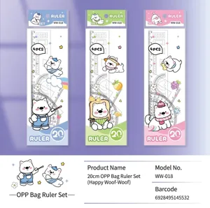 Ensemble de règles multifonctions 20cm chien mignon pour étudiants en bleu vert et rose