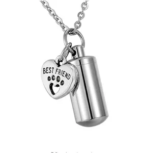 Stainless Steel Pet Memorial Urn Necklace Heart Best Friend Pendant Cremation Keepsake Ashes Memorial Jewelry Gift