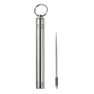 Portable Stainless Steel Toothpick Holder Waterproof Metal Storage Tube With Keyring For Travel Outdoor Daily Use Silver