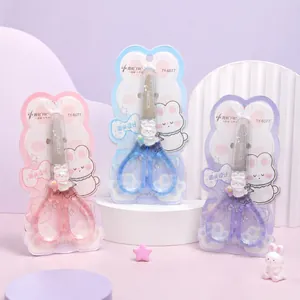 Forbici di sicurezza per bambini con tema coniglio rosa blu e viola confezione