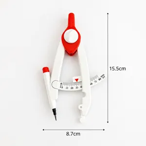 Macro view of white geometry compass with precision scale and dimensions