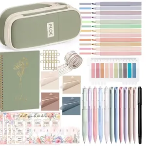 Aesthetic Morandi Stationery Set Large Capacity Canvas Pencil Case Gel Pens Highlighters Notebook Index Stickers For Students Office