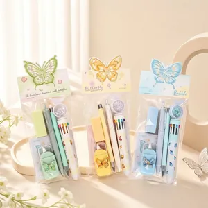 Cute butterfly stationery gift set for students including multi-color pens and erasers