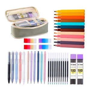 Comprehensive stationery set featuring pencil case, highlighters, pens and leads.