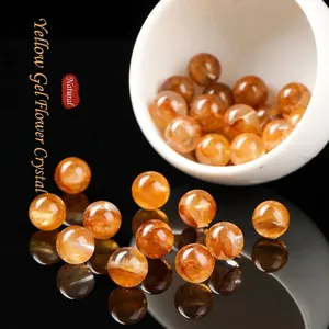 Perles Rondes en Cristal de Quartz Hématoïde Jaune Naturel Perles Ambrées Caramel Pour Fabrication de Bijoux DIY Bracelet Collier