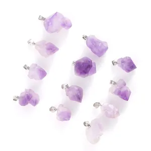 Natural irregular purple amethyst raw crystal stone pendants for DIY jewelry making