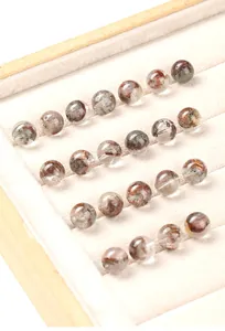 Perle tonde in cristallo di quarzo fantasma naturale per la creazione di gioielli fatti a mano