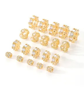 Macro view of gold plated jewelry spacer beads with micro-inlaid cubic zirconia