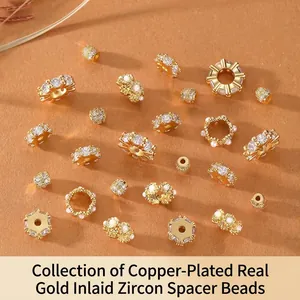 Gold Plated Copper Zirconia Spacer Beads For DIY Jewelry Making Findings Large Hole Flower Flat Spacers Charms For Bracelets Necklaces