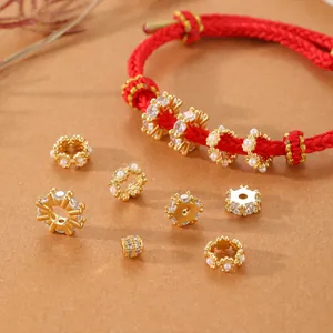 Gold-plated copper zircon spacer beads and pearl charms for DIY jewelry making bracelets