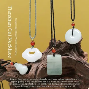 Natuurlijke Tianshan Groene Jade Hanger Ketting Voor Dames Heren Chinese Stijl Ping'an Knop Kalebas Ruyi Jade Steen Sieraden Cadeau
