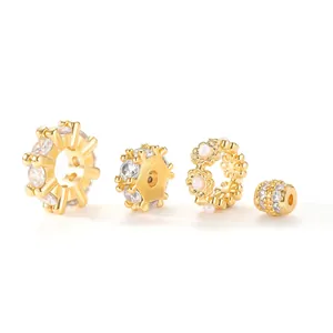 Gold plated copper spacer beads with cubic zirconia and pearls for DIY jewelry making