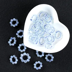 Natural aquamarine crystal beaded rings for DIY jewelry accessories and spacers in dish