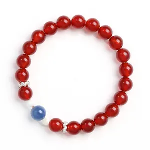 Naturperlenarmband aus tiefrotem Achat und blauem Kyanit für Damen im neuen China-Stil
