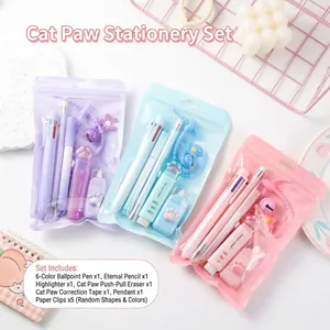 Cute Cat Paw Multi-functional Stationery Gift For Kids Students School Office Supplies Including Pen Pencil Eraser Correction Tape