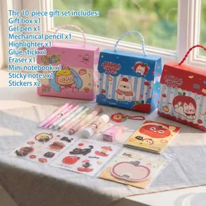 Cute 10-piece stationery gift set with handle box and stickers for kids school awards