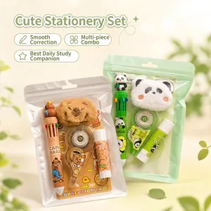 Lindos sets de regalo de papelería de panda y capibara con bolígrafos y cinta correctora