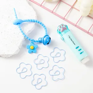 Adorable cat paw stationery set including flower paper clips and blue eraser for kids