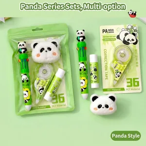 Lindo set de papelería de panda con bolígrafo y cinta correctora