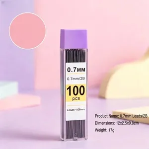 Detailed close-up of 0.7mm 2B mechanical pencil lead refills in a 100-piece box