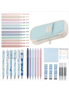 Comprehensive pastel stationery set with pencil case, highlighters, and cute gel pens