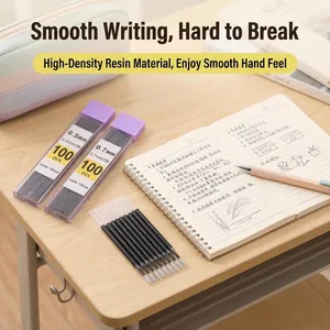 100pcs 0.5mm and 0.7mm resin mechanical pencil lead refills set in a study scene.