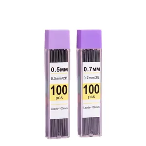 High-capacity 0.5mm and 0.7mm 2B mechanical pencil lead refills, 100pcs per pack.
