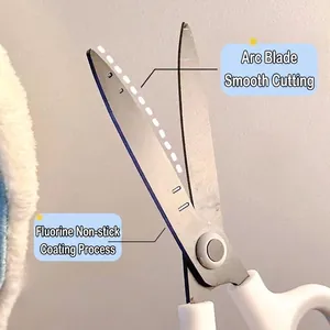 Portable multi-functional scissors with non-stick curved blades for office and home use