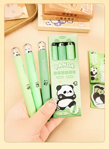 Detail view of cute green panda twisting gel pens 0.5mm with matching gift box set