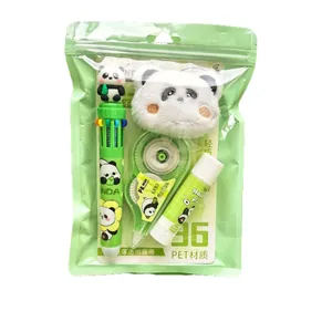 Lindo set de regalo de papelería de panda con bolígrafo multicolor y cinta correctora