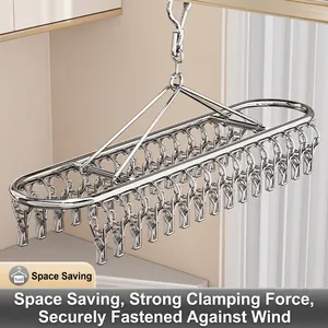 Stainless Steel Sock Drying Rack Multi Clip Balcony Underwear Hanger Windproof Drying Rack Heavy Duty Laundry Organizer