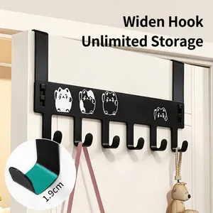 Creative black over-the-door hook rack featuring cute cat designs and 6 sturdy hooks
