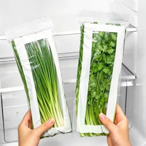 Thickened long food storage bags with double-ribbed seal for refrigerator organization