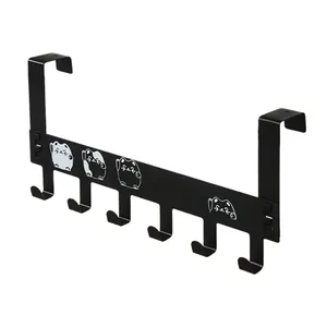 Minimalist black metal over-the-door 6-hook organizer rack with cute cat pattern