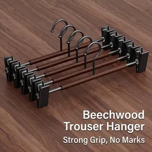 Beukenhout Broekhanger Met Metalen Clips Antislip Verstelbaar Rokhanger Voor Kledingkast Opslag Broeken Ophang Accessoires