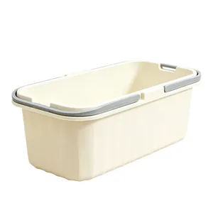 Durable rectangular mop bucket for flat or sponge mops, elegant cream white finish.