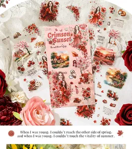Detail of Crimson Sunset vintage floral stickers for DIY scrapbooking and journal décor.