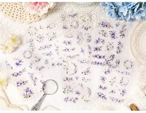 Vintage pastoral floral stickers collection featuring purple lilies for scrapbooking and DIY