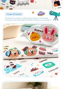 Close-up of cute cartoon animal PET stickers for journaling and DIY craft decoration