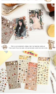 Detail view of cute animal sticker sheets and their use in decorating photo card holders.