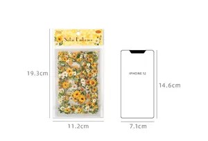 Vintage sunflower sticker pack dimensions shown with iPhone 12 for size reference