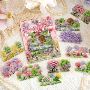 Autocollants en PET esthétiques de style forêt avec motifs de cerisiers en fleurs