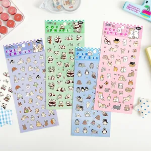 Set of 4 cute cartoon animal sticker sheets featuring bunny, panda, and kitten designs