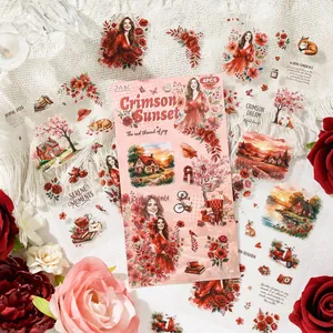 Vintage Crimson Sunset floral journal stickers for DIY scrapbooking, journaling and crafts